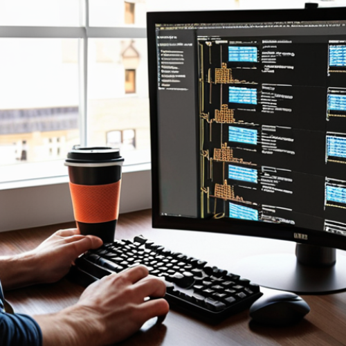 Home 4 A developer tirelessly debugging Python code, surrounded by screens displaying error messages, fueled by coffee, achieving a breakthrough moment of elation as the program finally runs correctly.