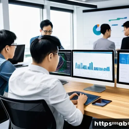 Home 15 기술 스택의 장단점 분석 - A modern software development team collaborating in a bright, open office environment, multiple deve...